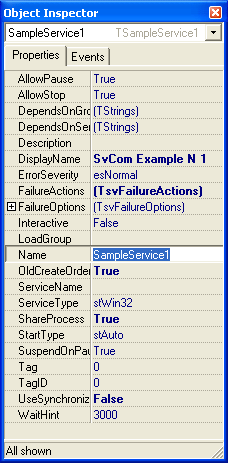 NT Service properties